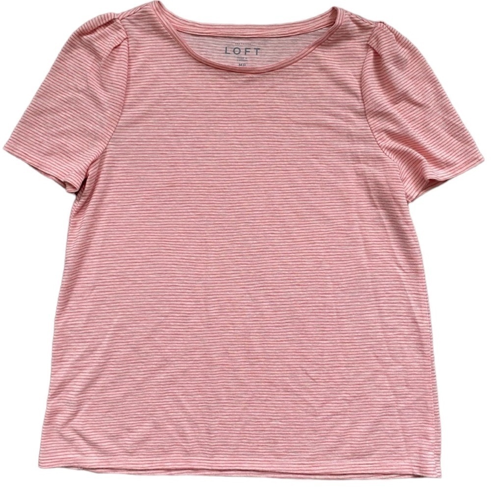 Loft pink and red striped balloon short sleeve soft tee size medium petite